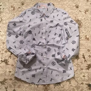 Boden Women's Blue British Patterned Button Down Shirt